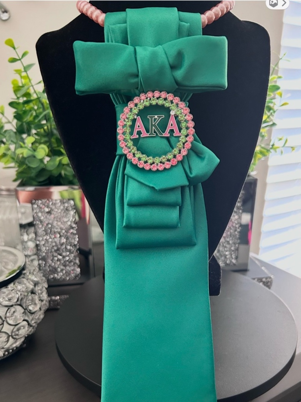 Emerald Green Satin Neck Tie with Pleated Accent